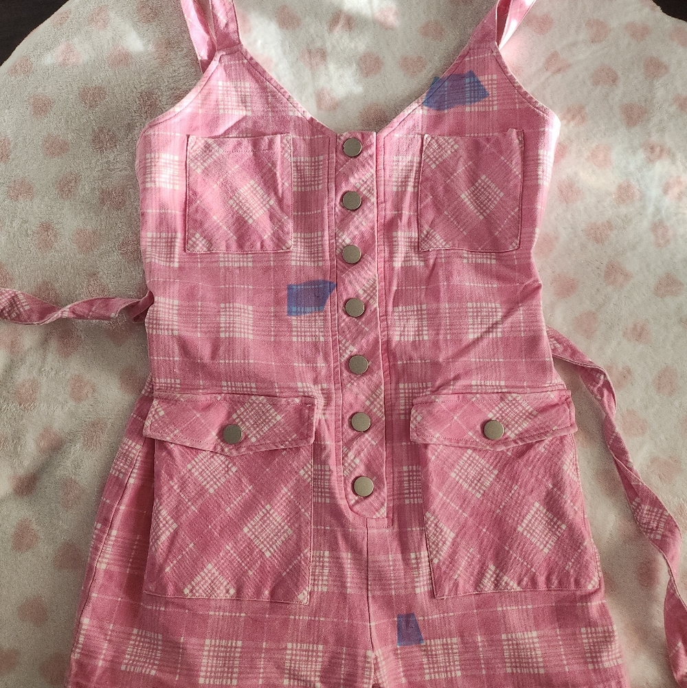 Blackmilk Pink Plaid Utility Playsuit Romper Size AUS 12 US 8 Large - Picture 6 of 9